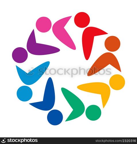 Group of eight people logo in a circle.Persons teamwork