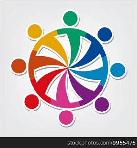 Group of eight people logo in a circle.Persons teamwork holding