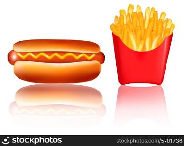 Group of fast food products. Vector. . Group of fast food products. Vector.