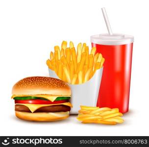 Group of fast food products. Vector illustration.