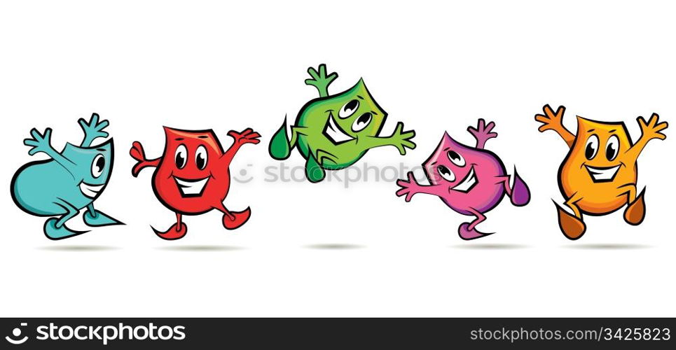 Group of five happy Blinky characters, vector illustration