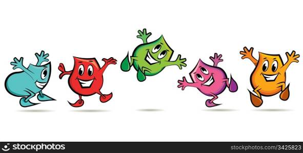 Group of five happy Blinky characters, vector illustration