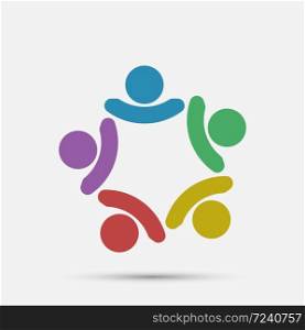 Group of five people in a circle.Teamwork meeting.people are meeting in the room,Vector illustration