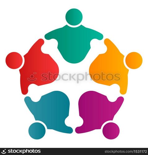 Group of five people in a circle.Teamwork meeting.people are meeting in the room