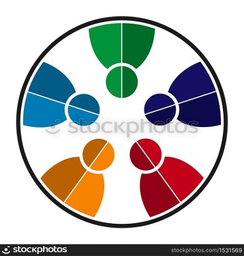 Group of five people in a circle.Teamwork meeting.people are meeting in the room.Powerful combined forces,Vector illustration
