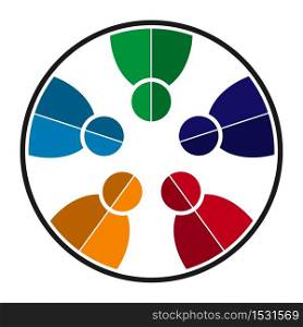 Group of five people in a circle.Teamwork meeting.people are meeting in the room.Powerful combined forces,Vector illustration
