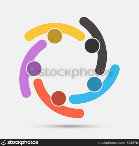 Group of five people in a circle.Teamwork meeting.people are meeting in the room.Powerful combined forces.