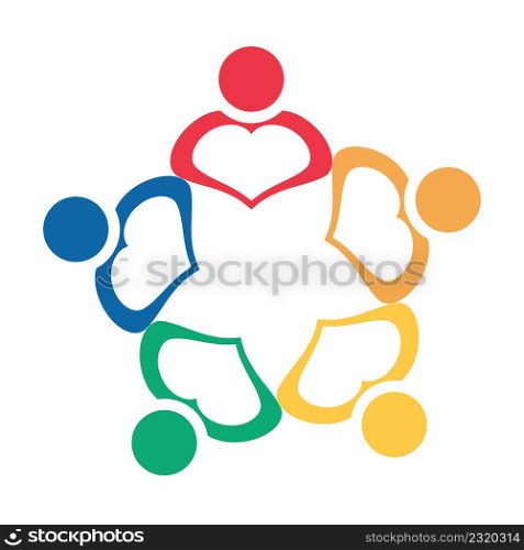 Group of five people in a circle.Teamwork meeting.people are meeting in the room.