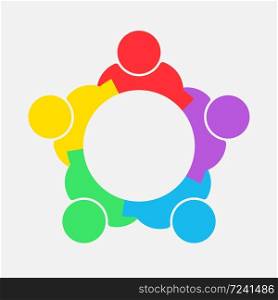 Group of five people in a circle.Teamwork meeting.people are meeting in the room.Powerful combined forces