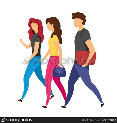 Group of friends walking semi flat color vector characters. Moving figures. Full body people on white. Going together isolated modern cartoon style illustration for graphic design and animation. Group of friends walking semi flat color vector characters