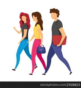Group of friends walking semi flat color vector characters. Moving figures. Full body people on white. Going together isolated modern cartoon style illustration for graphic design and animation. Group of friends walking semi flat color vector characters
