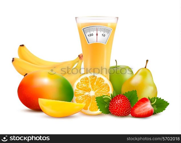 Group of healthy fruit. Diet concept. Vector.