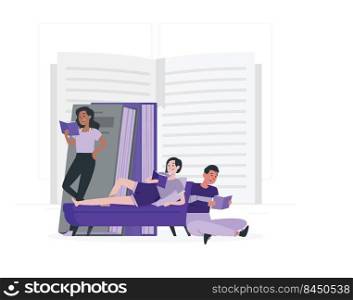 Group of man and woman reading