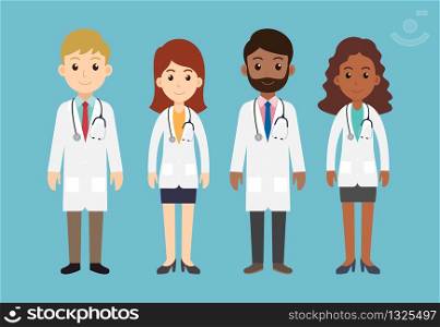 Group of men and women doctors characters team on white background - Vector illustration