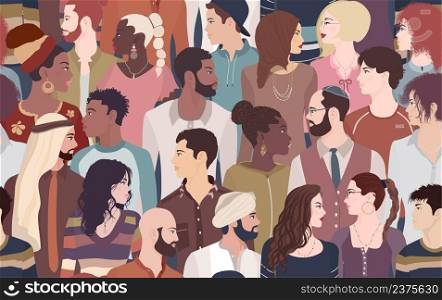 Group of men and women profile of diverse culture. Concept of racial equality and anti-racism. Diversity people. Multicultural and multiethnic society. Mixed race. Empowerment. Seamless