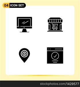 Group of Modern Solid Glyphs Set for computer, location, imac, shop, pin Editable Vector Design Elements