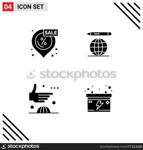 Group of Modern Solid Glyphs Set for discount, global, shopping, pencil, international Editable Vector Design Elements