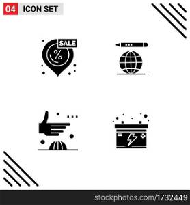 Group of Modern Solid Glyphs Set for discount, global, shopping, pencil, international Editable Vector Design Elements