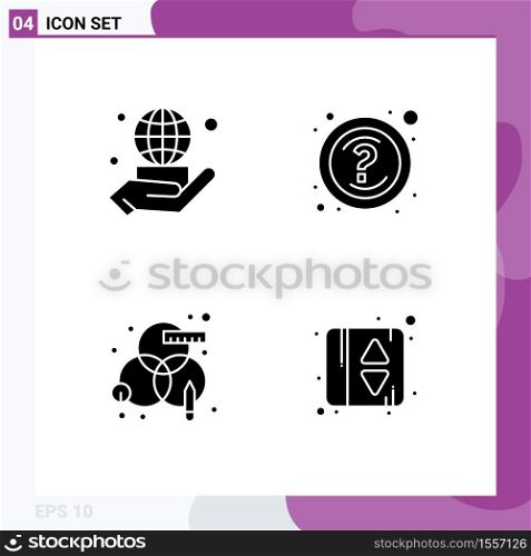 Group of Modern Solid Glyphs Set for hand, process, network, questions, design Editable Vector Design Elements