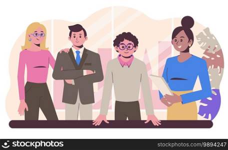 Group of office workers at workplace. Flat cartoon colorful vector illustration isolated on white background.. Group of office workers at workplace. Flat cartoon colorful vector illustration