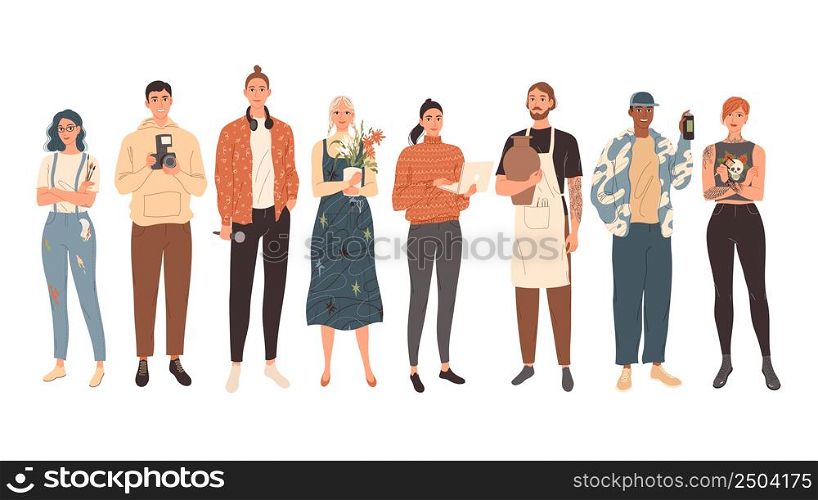 Group of people from creative professions. Modern, stylish young men and women. Group of people from creative professions. Modern, stylish young men and women.