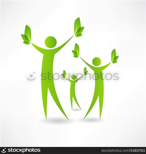 Group of people holding green leaves in the hands of icon