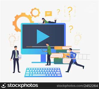 Group of people making video. Video production, producer, film. Business concept. Vector illustration for poster, presentation, new project