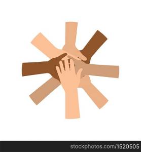 Group of people's hands with open palms together showing unity,Team work concept.Vector illustration