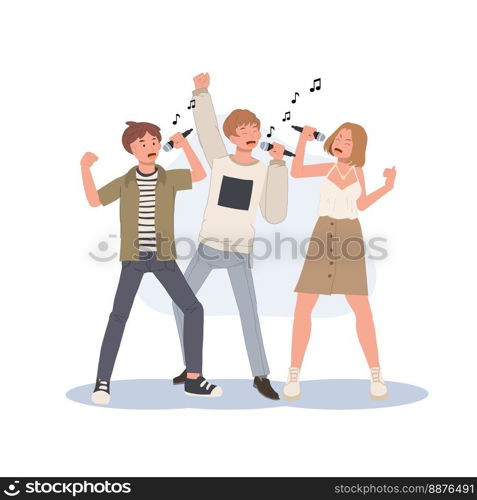 Group of people singing sing karaoke and enjoying time together having fun. Music lover, melody, song, hobby.