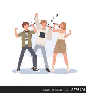 Group of people singing sing karaoke and enjoying time together having fun. Music lover, melody, song, hobby.