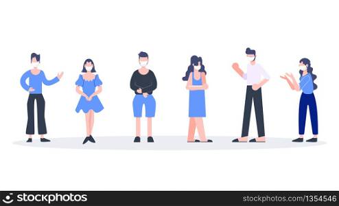 Group of people wearing masks fight covid-19 coronavirus pandemic quarentine. Health care and medical concept. Flat design abstract people vector illustration.