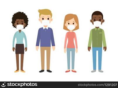 Group of people wearing protective face masks - Vector illustration