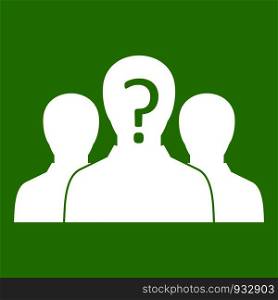 Group of people with unknown personality icon white isolated on green background. Vector illustration. Group of people with unknown personality icon green