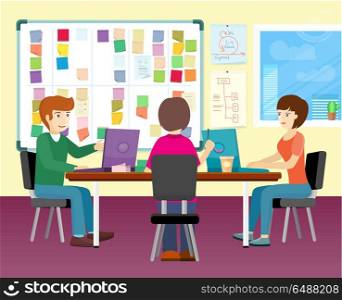 Group of People Working in Office. Group of people working with laptops on desk in office. Business meeting, team collaboration, modern business, teamwork, office life, office meeting room. Business people at the workplace.