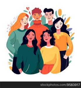 Group of smiling young people. Vector illustration in a flat style.