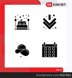 Group of Solid Glyphs Signs and Symbols for bed, fashion, lover, down, straw hat Editable Vector Design Elements