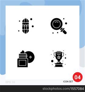Group of Solid Glyphs Signs and Symbols for lantern, body lotion, lamp, school, body soothing Editable Vector Design Elements
