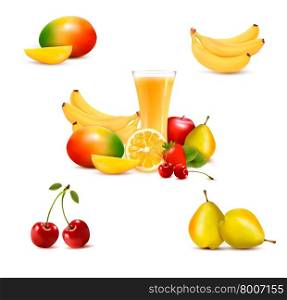 Group of summer and tropical fruit. Vector.