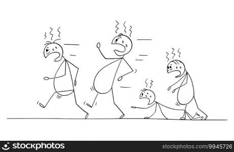 Group of unhealthy living, fat, overweight people is jogging or running, concept of healthy lifestyle and sport, vector cartoon stick figure or character illustration.. Group of Fat, Overweight, Unhealthy Living People is Running or Jogging, Vector Cartoon Stick Figure Illustration