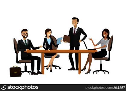 Group of working people, businessmen and businesswomen isolated on white background, business team brainstorming together,people characters.Cartoon vector design . business team brainstorming together in office