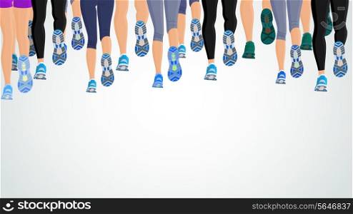 Group or running people legs back view background vector illustration