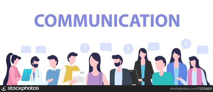 Group People Cartoon Man Woman Office Worker Character Communication Vector Illustration. Teamwork Conversation Bubble Speech Message Community Discussion Male Female Employee Talk. Group People Cartoon Man Woman Communication