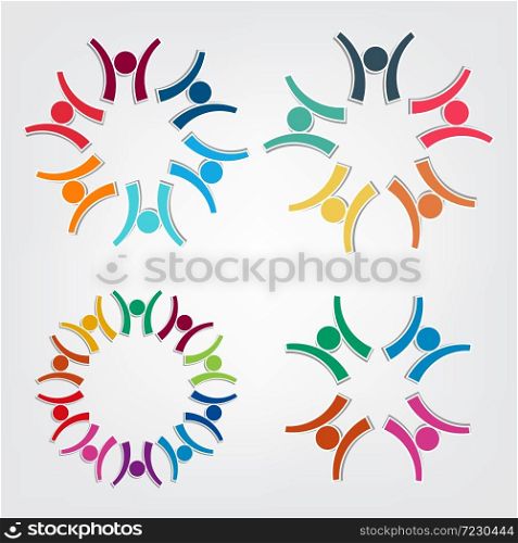 Group people logo in a circle.Persons teamwork holding