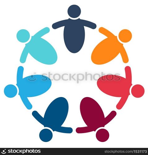 Group persons in circle. holding hands.The summit workers are meeting in the same power room,Vector illustration