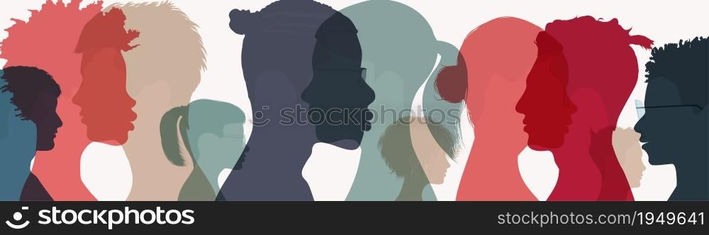 Group profile silhouette multicultural college students. Concept of education training lesson and learning in the classroom or online. Prepare for a successful career or professional job