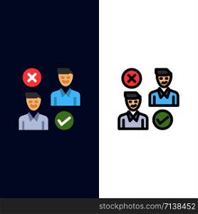 Group, User, Job, good, cancel Icons. Flat and Line Filled Icon Set Vector Blue Background