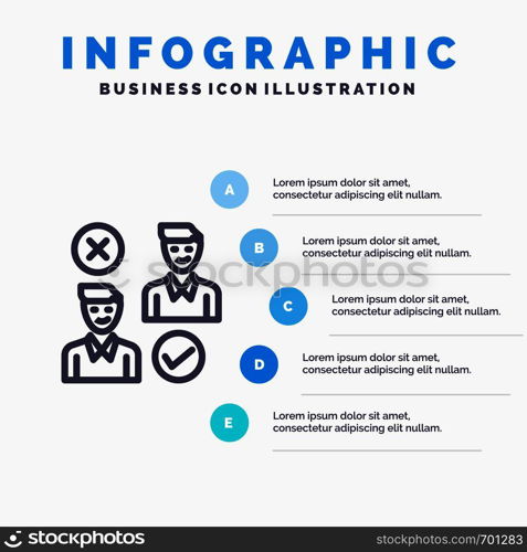 Group, User, Job, good, cancel Line icon with 5 steps presentation infographics Background