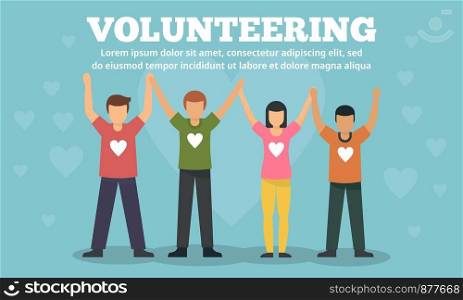 Group volunteering concept banner. Flat illustration of group volunteering vector concept banner for web design. Group volunteering concept banner, flat style