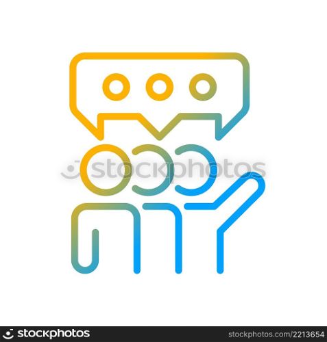 Groupthink gradient linear vector icon. Collaboration in team. Teamwork and discussion for projects. Thin line color symbol. Modern style pictogram. Vector isolated outline drawing. Groupthink gradient linear vector icon