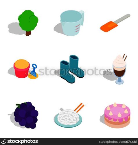 Grow a vegetable icons set. Isometric set of 9 grow a vegetable vector icons for web isolated on white background. Grow a vegetable icons set, isometric style